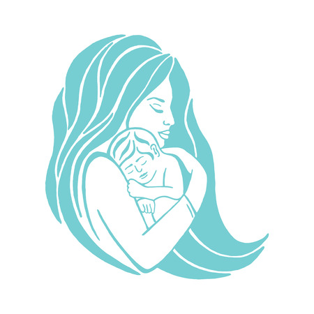 Mother breastfeeding her baby symbol.Breastfeeding coalition emblem, breastfeeding mother support iconのイラスト素材