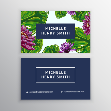 Business card with lotus, lily flowers. Business floral card template. Abstract pattern Concept for boutique, jewelry, floral shop, beauty salon, spa, fashion, flyer banner designのイラスト素材