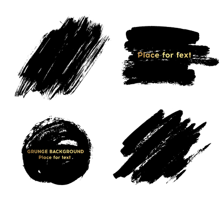 Set of black paint, ink brush strokes, brushes, lines. Dirty artistic design elements, boxes, frames for text.のイラスト素材