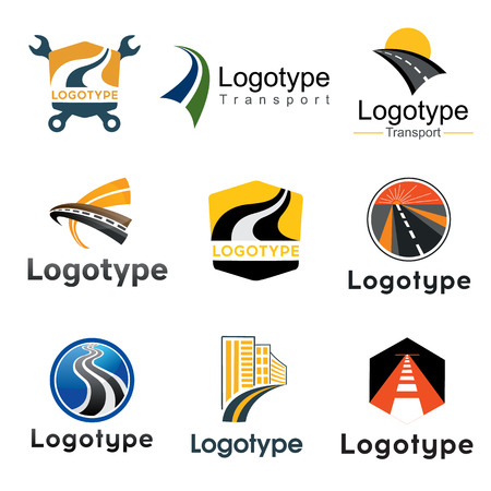 Road,transport . Abstract element set of logo templates on isolated backgroundのイラスト素材