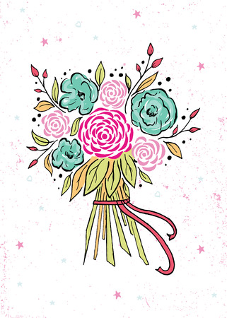 Beautiful wedding bouquet isolated on background in a flat style. Wedding flat flowers congratulation card isolated. Vector illustration.のイラスト素材