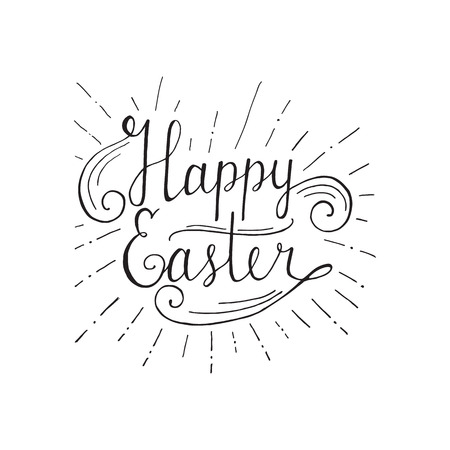 Hand written Easter phrases .Greeting card text templates with Easter eggs isolated on white background. Happy easter lettering modern calligraphy style.のイラスト素材