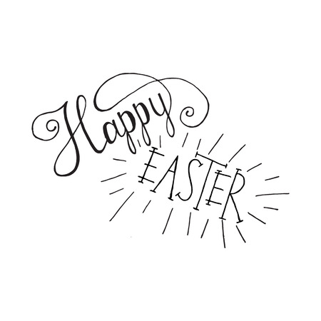 Hand written Easter phrases .Greeting card text templates with Easter eggs isolated on white background. Happy easter lettering modern calligraphy style.のイラスト素材