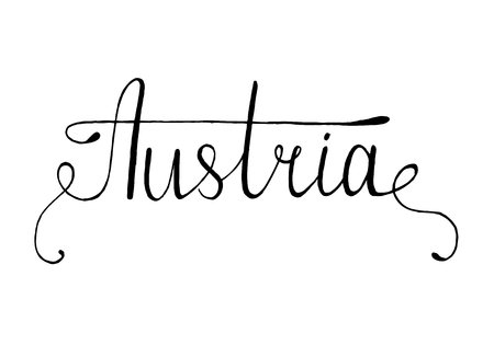 Austria hand drawn ink brush lettering with the national flag of the country. Calligraphy word Austria . Austria national symbolのイラスト素材