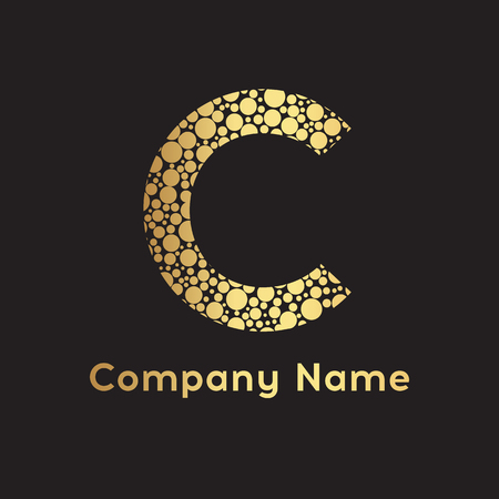 Letter C logo. Business logo - vector illustration. Letter C bubbles vector. Gold C logoのイラスト素材