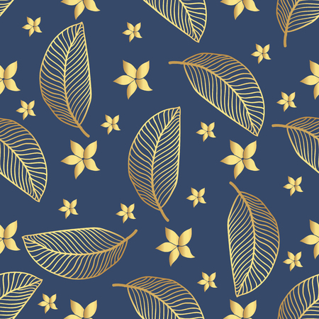 Seamless vector tropical pattern. Tropical gold leaves, jungle leaves.のイラスト素材