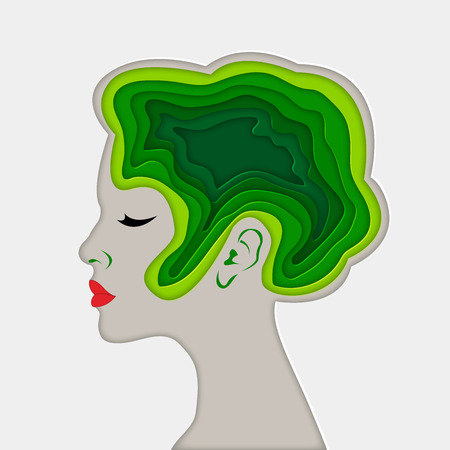 Beautiful woman in the modern design of realistic graphic paper. Creative paper art. Eco. Summer.のイラスト素材