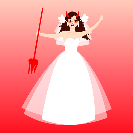 Angry Bride. Cute Bride Expression Faces.Evil Brideのイラスト素材