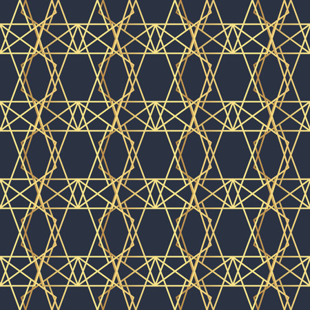 Abstract geometric pattern with lines, rhombuses. Tile vector pattern with golden ornament on dark...