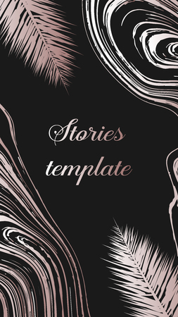 Stories frame template with pink gold palm tree leaves.  Stories template, vector illustration. Design backgrounds for social media story. Design backgrounds for social media banner.のイラスト素材