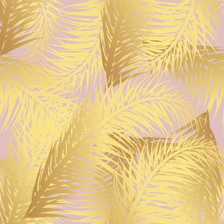 Vector tropical Golden palm leaves on white background. Summer tropical palm tree gold leaves border, frame background. Vector grunge design for card, poster, wallpaper. のイラスト素材