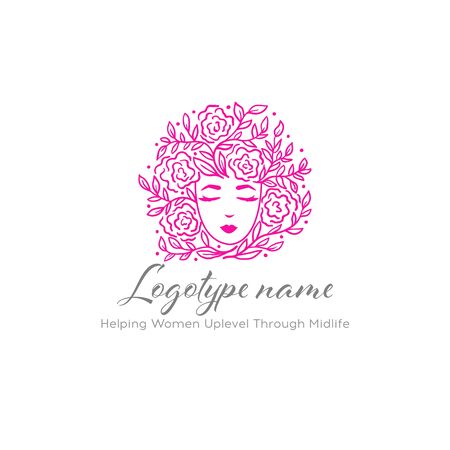 Beautiful woman head  with flowers hair. Design for spa, ayurveda, beauty salon, cosmetics, cosmetology. Fashion, style, beauty.のイラスト素材