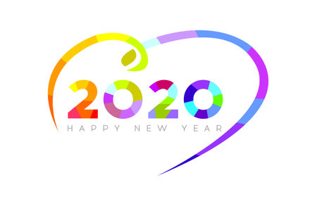 Happy New Year 2020. Modern Bright 2020 Text Design.のイラスト素材