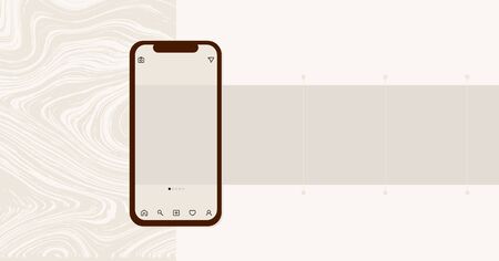 Social media design concept. Smartphone with interface carousel post on social network. Carousel post on the side of the phone.のイラスト素材
