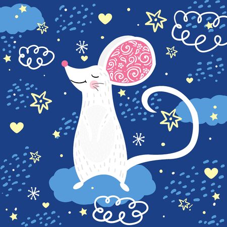 Mouse baby boy cute. Cool animal illustration for nursery t-shirt, kids apparel, birthday card, invitation.のイラスト素材