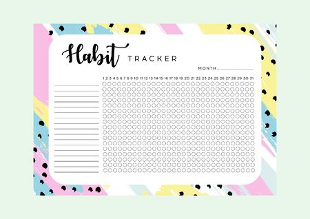 Habit Tracker. Monthly planner habit tracker blank template. Monthly planer.  Vector illustration. のイラスト素材