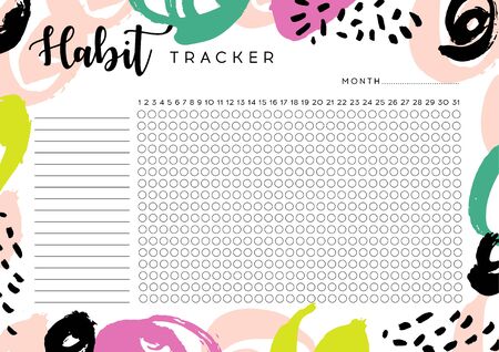 Habit Tracker. Monthly planner habit tracker blank template. Monthly planer. Vector illustration.のイラスト素材