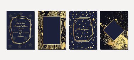 Gold Wedding Invitation, save the date, thank you, rsvp card Design template. Fairytale magic card. Vector illustrationのイラスト素材