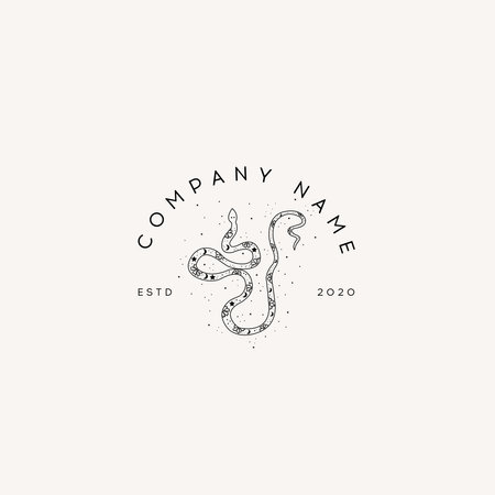 Logotype Template Mystical snake with moon and stars. Mystic, alchemy, occult concept.のイラスト素材