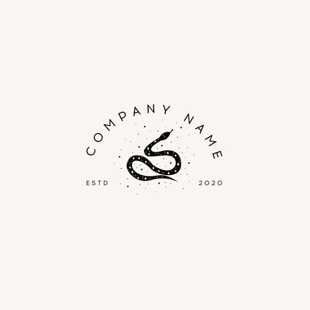 Logotype Template Mystical snake with moon and stars. Mystic, alchemy, occult concept.のイラスト素材