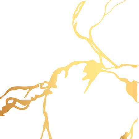 Gold kintsugi crack vector card on white background. Golden texture.のイラスト素材