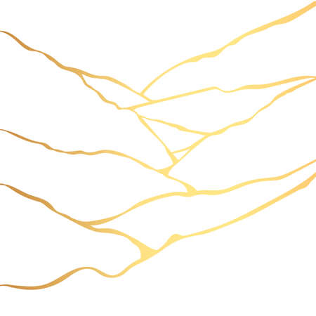 Gold kintsugi crack vector card on white background. Golden texture.のイラスト素材