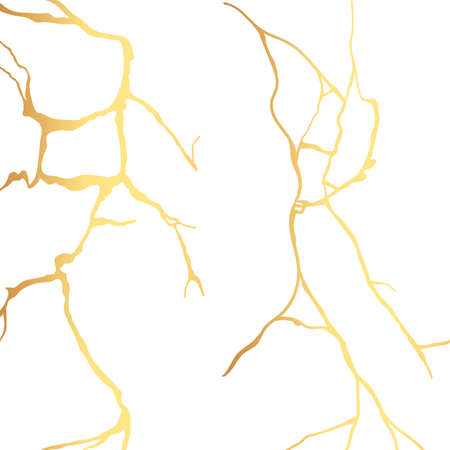 Gold kintsugi crack vector card on white background. Golden texture.のイラスト素材