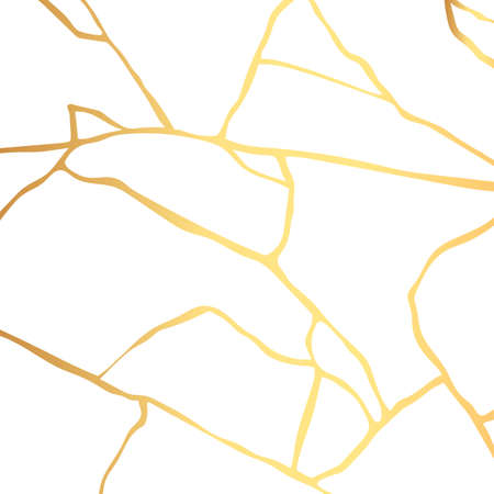 Gold kintsugi crack vector card on white background. Golden texture.のイラスト素材