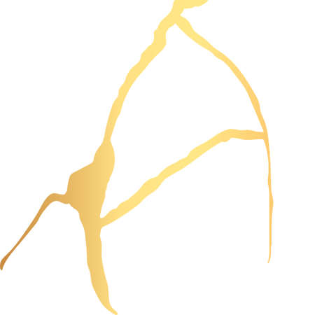 Gold kintsugi crack vector card on white background. Golden texture.のイラスト素材