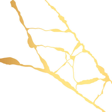 Gold kintsugi crack vector card on white background. Golden texture.のイラスト素材