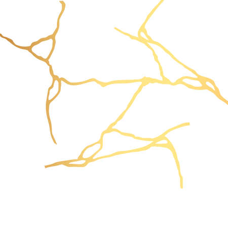 Gold kintsugi crack vector card on white background. Golden texture.のイラスト素材