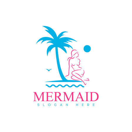 Beauty Mermaid logotype design.Girl,sea and palm.のイラスト素材