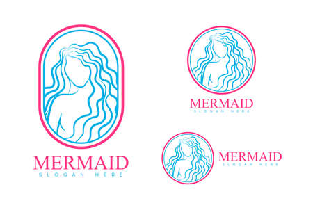 Beauty Mermaid logotype design.Girl,sea and palm.のイラスト素材