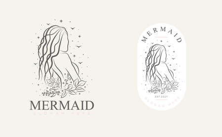 Beauty Mermaid logotype design.Girl,sea and palm.のイラスト素材