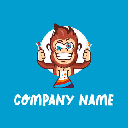 Crazy Monkey logo design illustration.Head of a monkey vector.Monkey Logo template.のイラスト素材