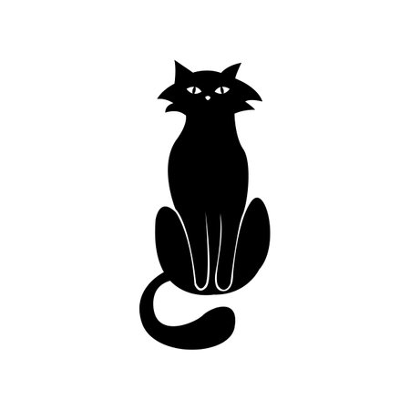 Mystical Black cat on white background.のイラスト素材