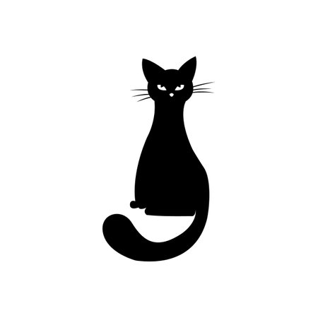 Mystical Black cat on white background.のイラスト素材