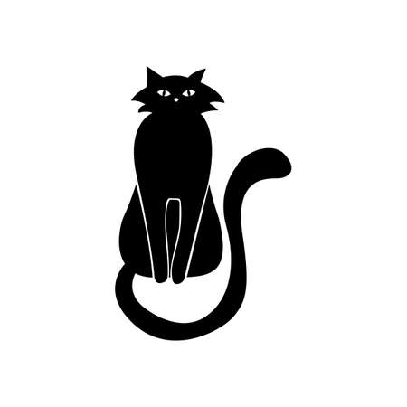 Mystical Black cat on white background.のイラスト素材
