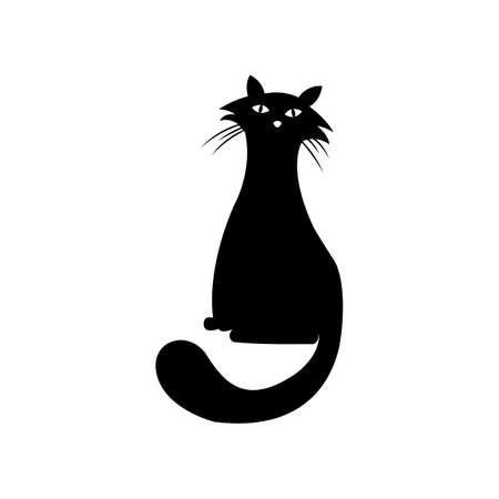 Mystical Black cat on white background.のイラスト素材