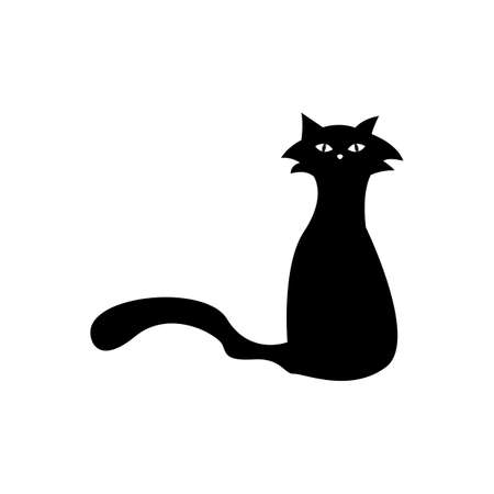 Mystical Black cat on white background.のイラスト素材