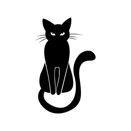 Mystical Black cat on white background.のイラスト素材