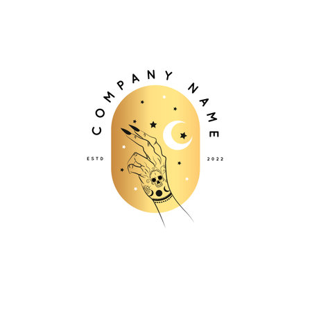 Magic Gold Logo. Mystical composition. Boho style and esoteric.のイラスト素材
