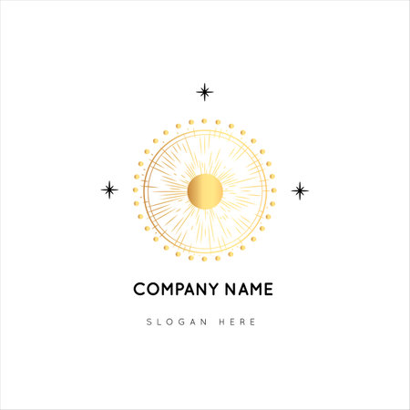 Magic Gold Logo. Mystical composition. Boho style and esoteric.のイラスト素材