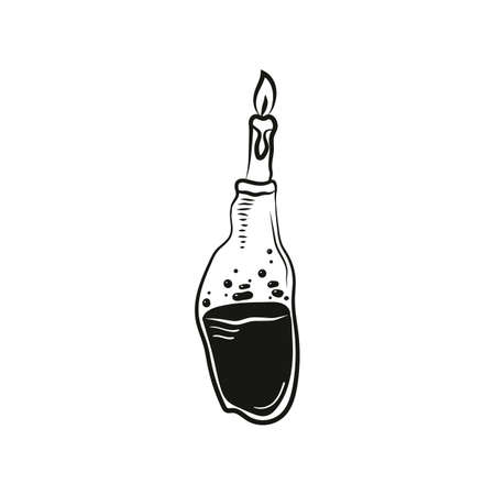 Boho potion bottle silhouette, mystical, poison or elixir. Witchcraft symbol. Alchemy vector illustrationのイラスト素材