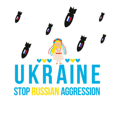 Stop Russian Aggresion. Stop War in Ukraine. Ukraine War Poster. Vector Illustration.のイラスト素材