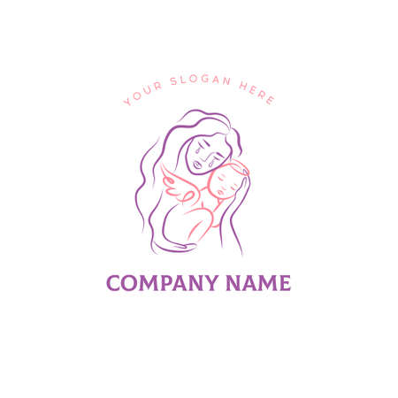 Minimalist silhouette of woman holding baby. Mother and child. Vector illustration.のイラスト素材