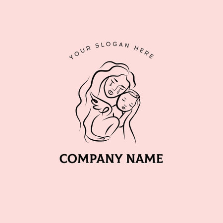 Minimalist silhouette of woman holding baby. Mother and child. Vector illustration.のイラスト素材