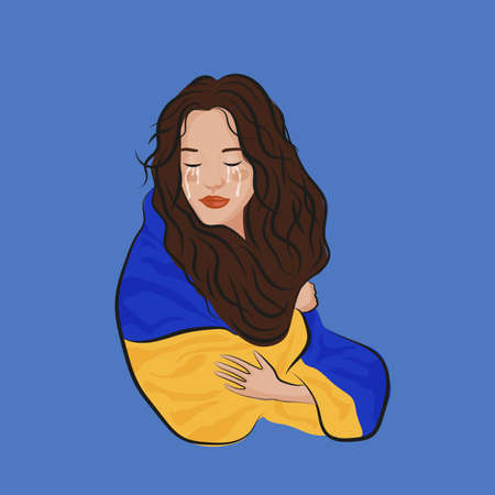 Ukrainian girl. Stop War in Ukraine. Ukraine War Poster. Vector Illustration.のイラスト素材