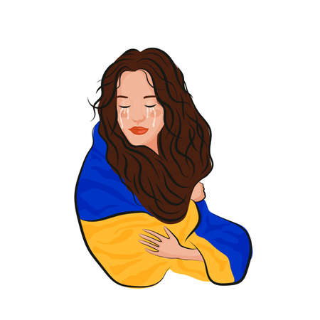 Ukrainian girl. Stop War in Ukraine. Ukraine War Poster. Vector Illustration.のイラスト素材