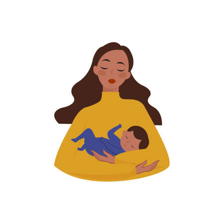 Ukrainian girl with baby. Stop War in Ukraine. Ukraine War Poster. Vector Illustration.のイラスト素材